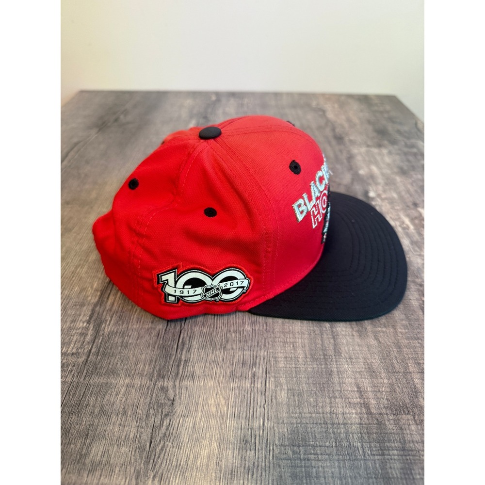 Adidas Chicago Blackhawks NHL 100th Anniversary Snapback Hat Red Black 720VZ - Picture 2 of 9
